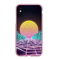 Чехол iPhone XS Max матовый Vaporwave Закат солнца в горах Neon