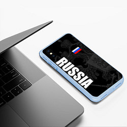 Чехол iPhone XS Max матовый RUSSIA - BLACK EDITION, цвет: 3D-голубой — фото 2