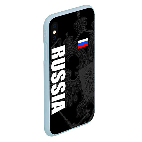 Чехол iPhone XS Max матовый RUSSIA - BLACK EDITION / 3D-Голубой – фото 2