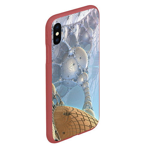 Чехол iPhone XS Max матовый КОСМИЧЕСКИЙ ФРАКТАЛЬНЫЙ ПЕЙЗАЖ / 3D-Красный – фото 2