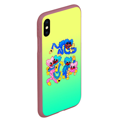 Чехол iPhone XS Max матовый POPPY PLAYTIME - HAGGY WAGGY AND KISSY MISSY / 3D-Малиновый – фото 2