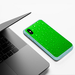 Чехол iPhone XS Max матовый Зеленый фон с росой, цвет: 3D-мятный — фото 2