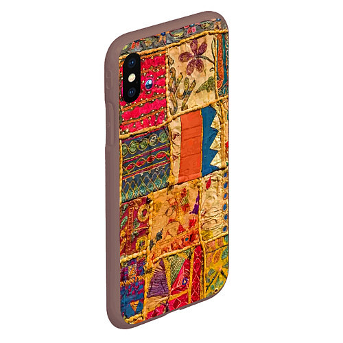 Чехол iPhone XS Max матовый Пэчворк Лоскутное одеяло Patchwork Quilt / 3D-Коричневый – фото 2