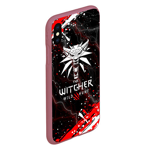 Чехол iPhone XS Max матовый THE WITCHER ВОЛК БРЫЗГИ КРАСОК МОЛНИИ / 3D-Малиновый – фото 2