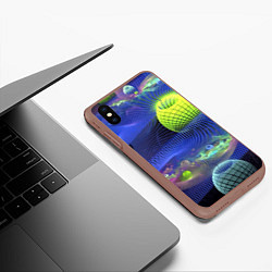 Чехол iPhone XS Max матовый Геометрический фрактальный неоновый паттерн Geomet, цвет: 3D-коричневый — фото 2