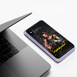 Чехол iPhone XS Max матовый Johnny в гитарой Джонни Cyberpunk2077, цвет: 3D-светло-сиреневый — фото 2