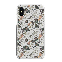 Чехол iPhone XS Max матовый Пентаграмма, бабочка, череп, ведьма, темные цветы