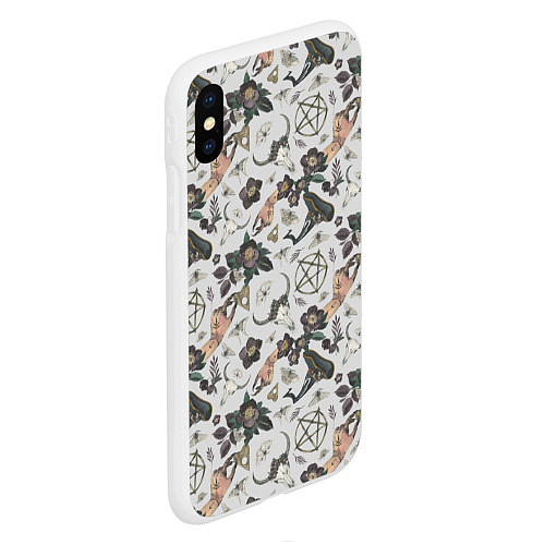 Чехол iPhone XS Max матовый Пентаграмма, бабочка, череп, ведьма, темные цветы / 3D-Белый – фото 2