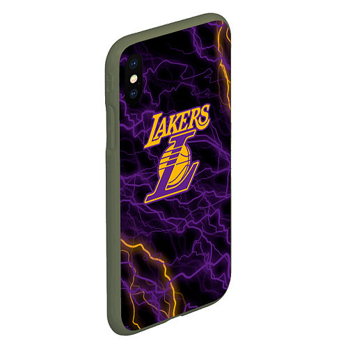 Чехол iPhone XS Max матовый Лейкерс Lakers яркие молнии / 3D-Темно-зеленый – фото 2