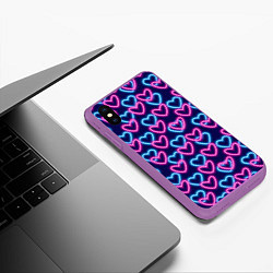 Чехол iPhone XS Max матовый Неоновые сердца, паттерн, цвет: 3D-фиолетовый — фото 2