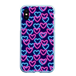 Чехол iPhone XS Max матовый Неоновые сердца, паттерн, цвет: 3D-голубой