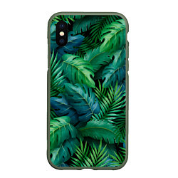 Чехол iPhone XS Max матовый Green plants pattern, цвет: 3D-темно-зеленый