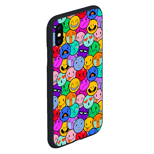 Чехол iPhone XS Max матовый Sticker bombing смайлы маленькие / 3D-Черный – фото 2