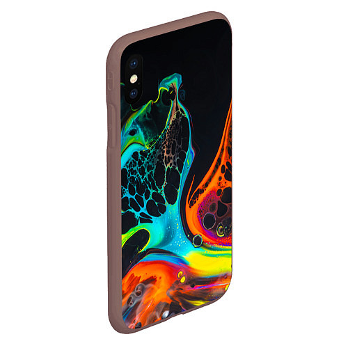 Чехол iPhone XS Max матовый Цветная лава краска / 3D-Коричневый – фото 2