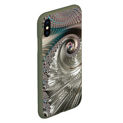 Чехол iPhone XS Max матовый Fractal pattern Spiral Серебристый фрактал спираль, цвет: 3D-темно-зеленый — фото 2