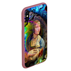 Чехол iPhone XS Max матовый Чечилия Галлерани - Дама с горностаем под фрактала, цвет: 3D-малиновый — фото 2