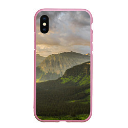Чехол iPhone XS Max матовый Горы, лес, небо, цвет: 3D-розовый