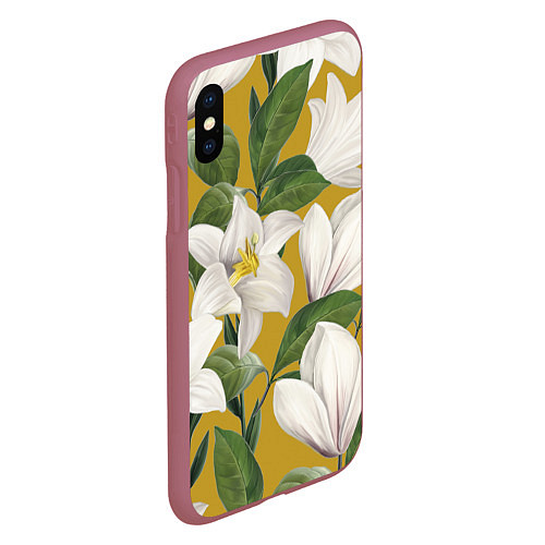 Чехол iPhone XS Max матовый Цветы Белые Лилии / 3D-Малиновый – фото 2