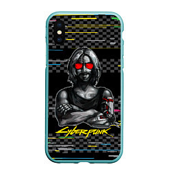 Чехол iPhone XS Max матовый Johnny Джонни Cyberpunk2077, цвет: 3D-мятный