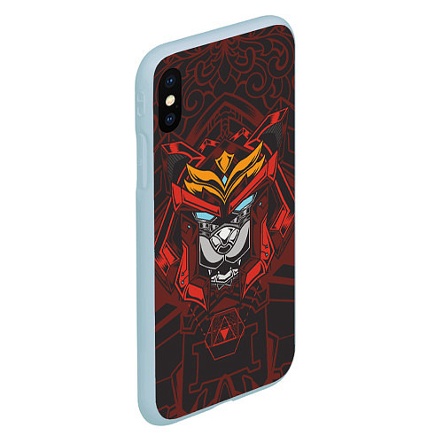 Чехол iPhone XS Max матовый Голова кота-самурая / 3D-Голубой – фото 2