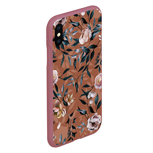 Чехол iPhone XS Max матовый Цветы Сад Кирпичного Цвета / 3D-Малиновый – фото 2
