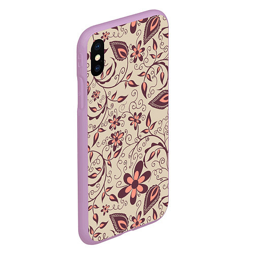 Чехол iPhone XS Max матовый Вьющиеся цветы / 3D-Сиреневый – фото 2