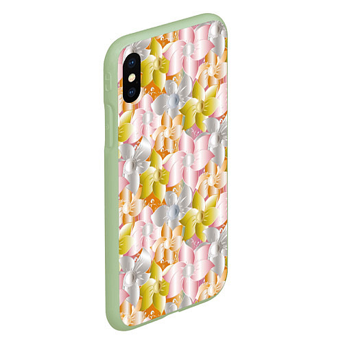 Чехол iPhone XS Max матовый Абстрактные узоры цветы / 3D-Салатовый – фото 2