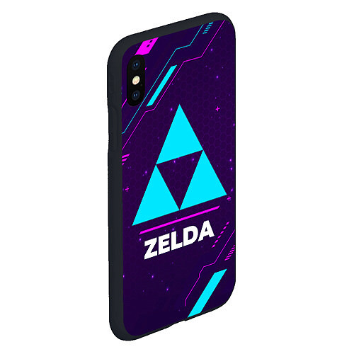 Чехол iPhone XS Max матовый Символ Zelda в неоновых цветах на темном фоне / 3D-Черный – фото 2