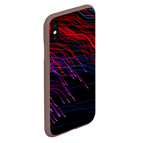 Чехол iPhone XS Max матовый Цветные неоновые линии на чёрном фоне Colored neon / 3D-Коричневый – фото 2