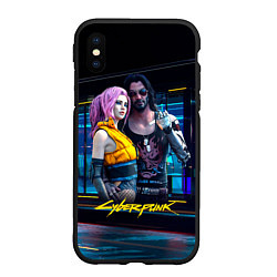 Чехол iPhone XS Max матовый Johnny и Vi Girl Cyberpunk2077, цвет: 3D-черный