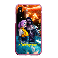 Чехол iPhone XS Max матовый Cyberpunk2077 Johnny Vi girl, цвет: 3D-малиновый