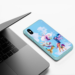 Чехол iPhone XS Max матовый My Little Pony летают в облаках, цвет: 3D-мятный — фото 2