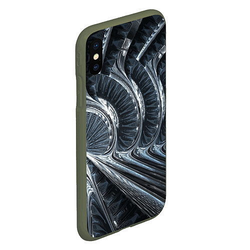 Чехол iPhone XS Max матовый Фрактальный абстрактный паттерн Броня Fractal Abst / 3D-Темно-зеленый – фото 2