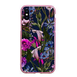 Чехол iPhone XS Max матовый Цветы Таинственные, цвет: 3D-розовый