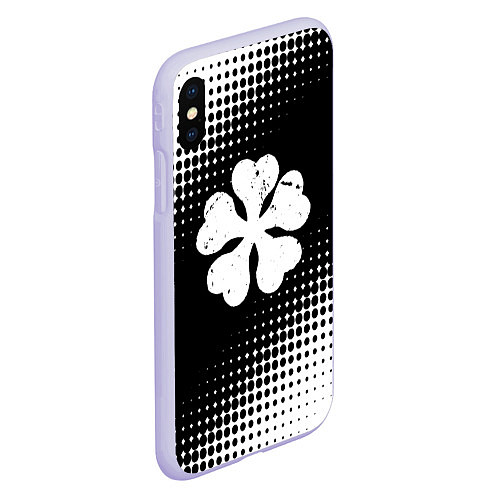 Чехол iPhone XS Max матовый Белый логотип Черный клевер на черном / 3D-Светло-сиреневый – фото 2