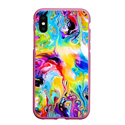 Чехол iPhone XS Max матовый Неоновые всплески красок Лето Neon splashes of col, цвет: 3D-малиновый