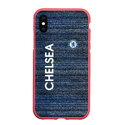 Чехол iPhone XS Max матовый CHELSEA F C ЧЕЛСИ ШУМ ПОЛОС ТЕКСТУРА, цвет: 3D-красный