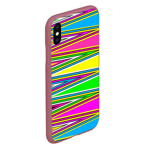 Чехол iPhone XS Max матовый Полосатый радужный разноцветный геометрический узо / 3D-Малиновый – фото 2
