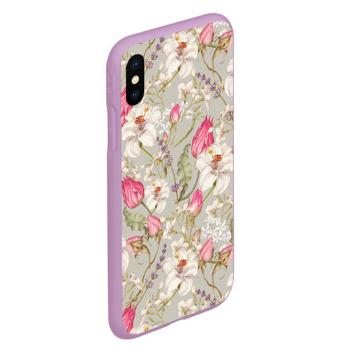 Чехол iPhone XS Max матовый Цветы Ностальгические Белые Лилии / 3D-Сиреневый – фото 2
