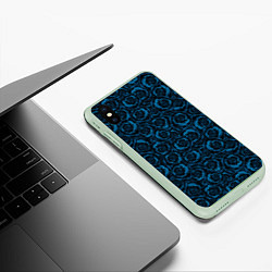 Чехол iPhone XS Max матовый Синие розы-цветочный узор, цвет: 3D-салатовый — фото 2