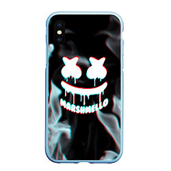 Чехол iPhone XS Max матовый Marshmello пламя с оттенком неона, цвет: 3D-голубой