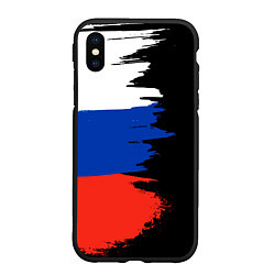 Чехол iPhone XS Max матовый Российский триколор на темном фоне, цвет: 3D-черный