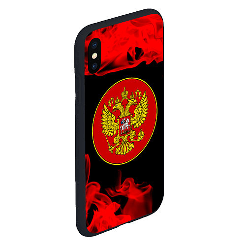 Чехол iPhone XS Max матовый RUSSIA - ГЕРБ - Пламя / 3D-Черный – фото 2
