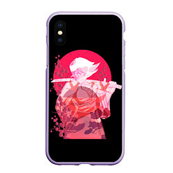 Чехол iPhone XS Max матовый Девушка Самурай Под Красной Луной