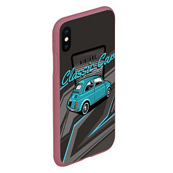 Чехол iPhone XS Max матовый Classic blue retro car, цвет: 3D-малиновый — фото 2