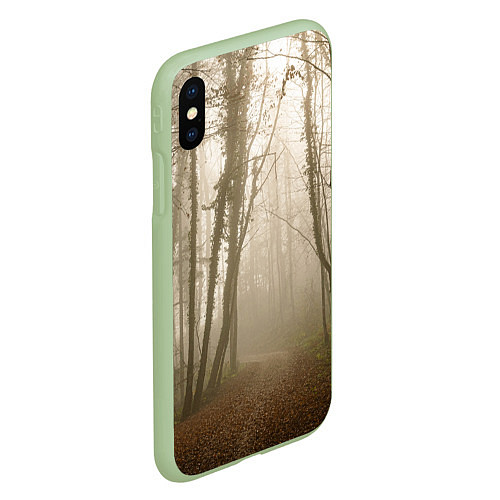 Чехол iPhone XS Max матовый Туманный лес на восходе / 3D-Салатовый – фото 2
