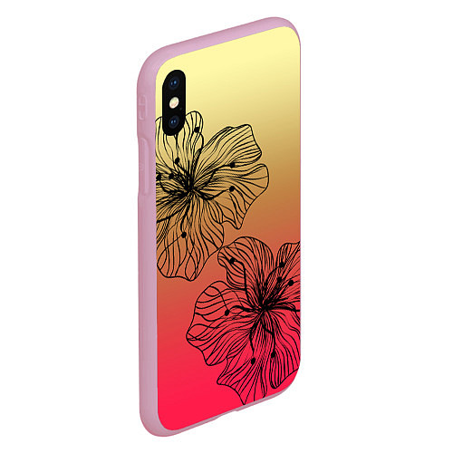 Чехол iPhone XS Max матовый Черные абстрактные цветы на красно-желтом градиент / 3D-Розовый – фото 2