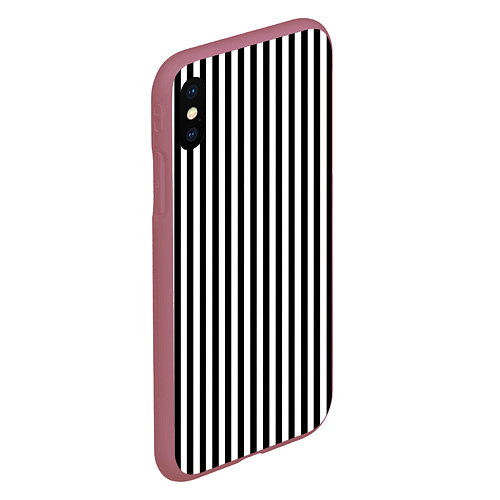 Чехол iPhone XS Max матовый ПОЛОСКИ ЧЕРНО-БЕЛЫЙ / 3D-Малиновый – фото 2