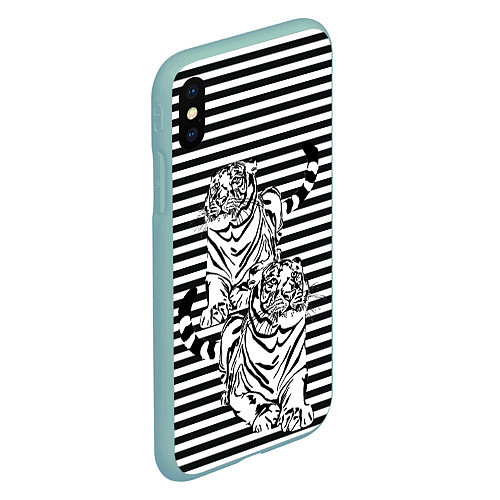 Чехол iPhone XS Max матовый Боевой тигр / 3D-Мятный – фото 2