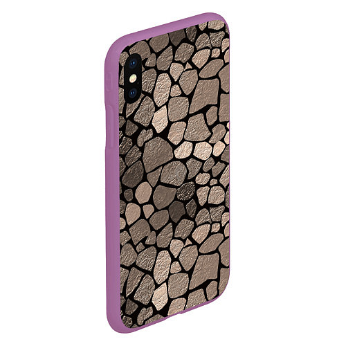 Чехол iPhone XS Max матовый Черно-коричневая текстура камня / 3D-Фиолетовый – фото 2